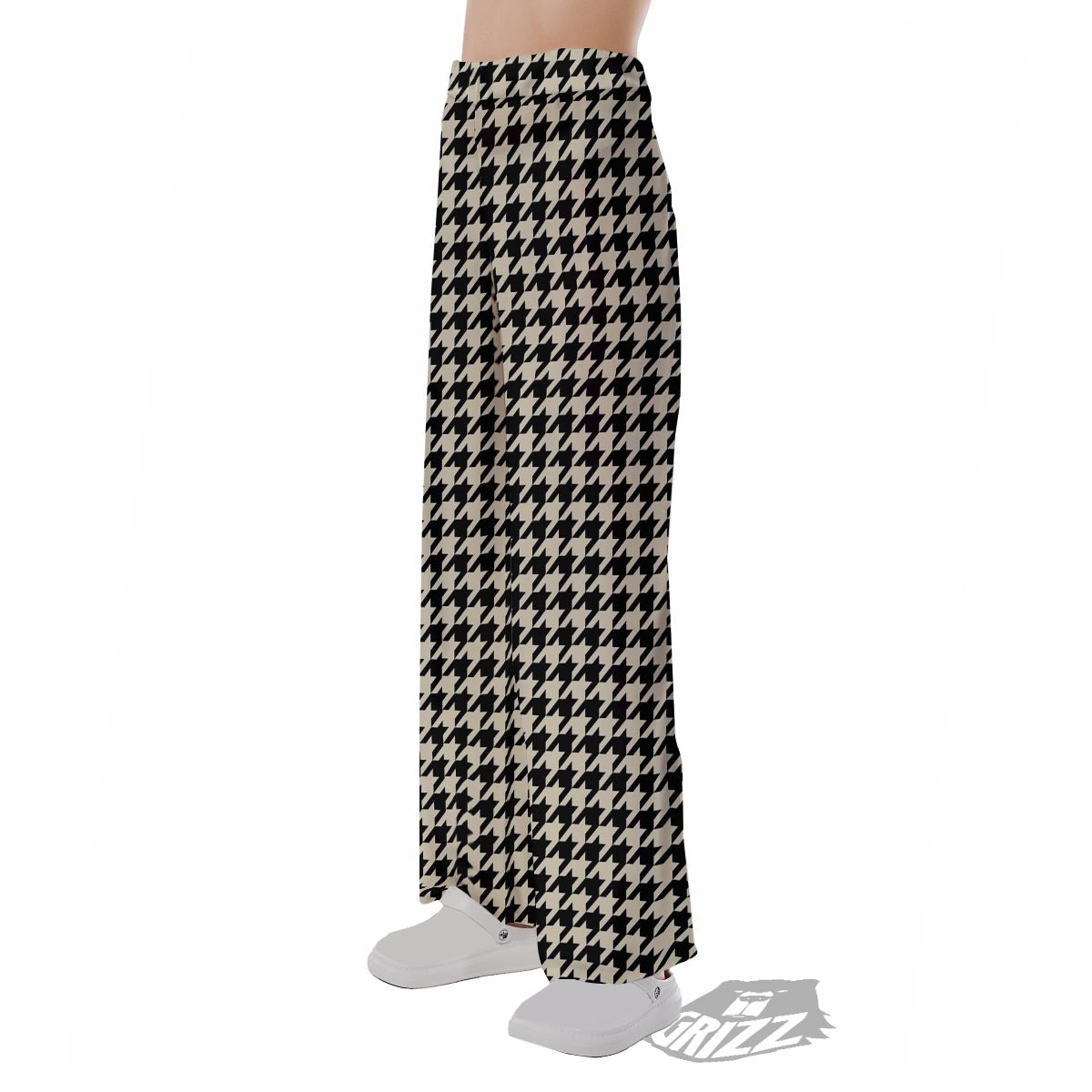 Houndstooth Black And Tan Print Pattern Pajama Pants-grizzshop