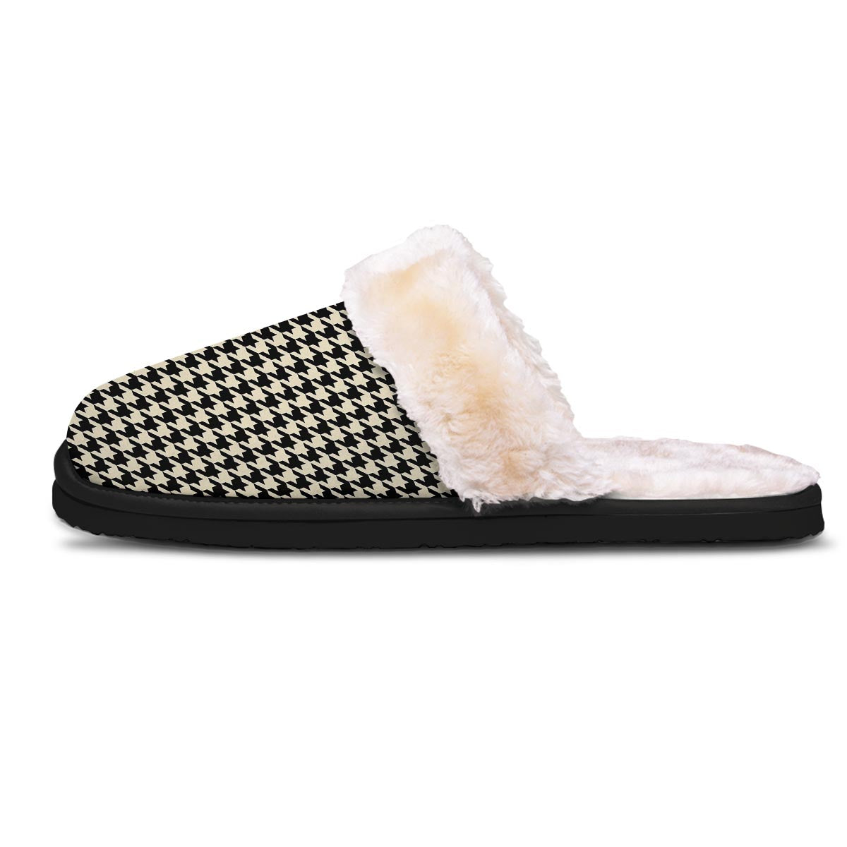 Houndstooth Black And Tan Print Pattern Slippers-grizzshop