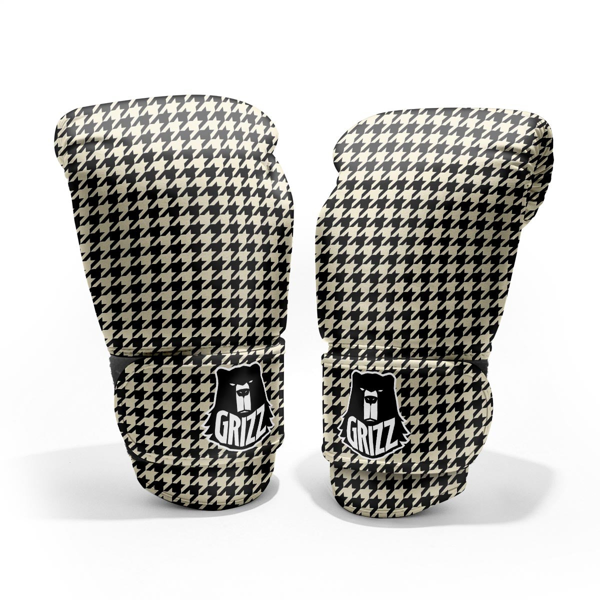 Houndstooth Black And Tan Print Pattern Pro Boxing Glove