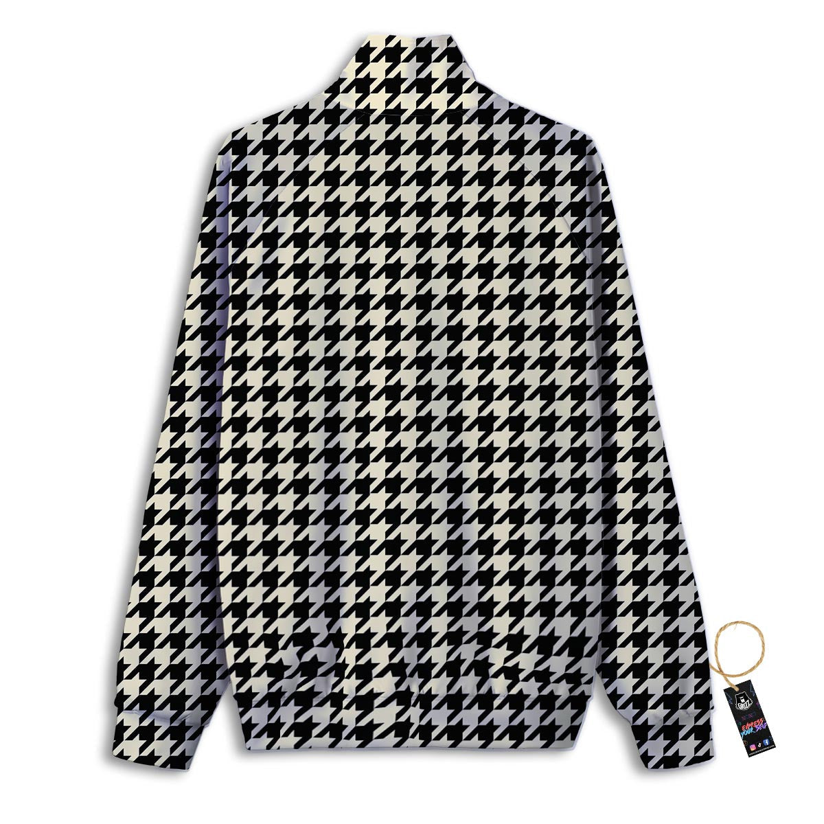 Houndstooth Black And Tan Print Pattern Track Jacket-grizzshop