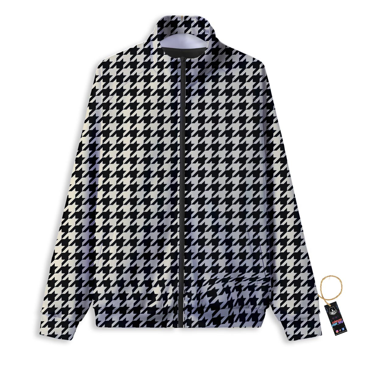 Houndstooth Black And Tan Print Pattern Track Jacket-grizzshop