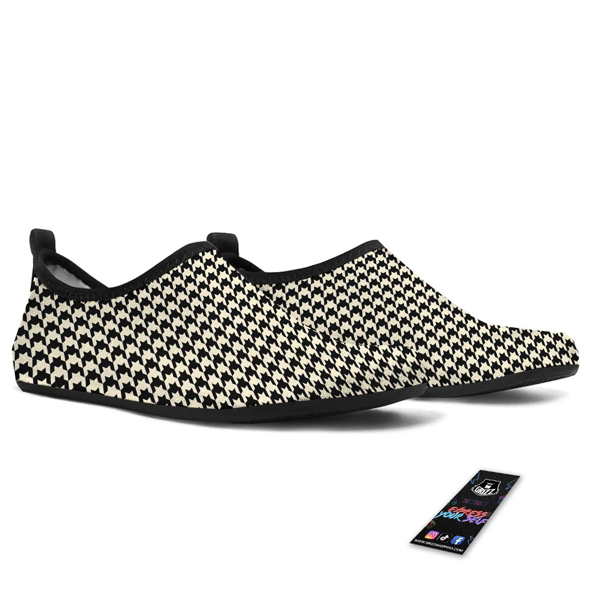 Houndstooth Black And Tan Print Pattern Water Shoes-grizzshop