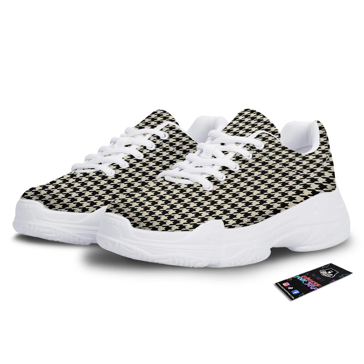 Houndstooth Black And Tan Print Pattern White Chunky Shoes-grizzshop