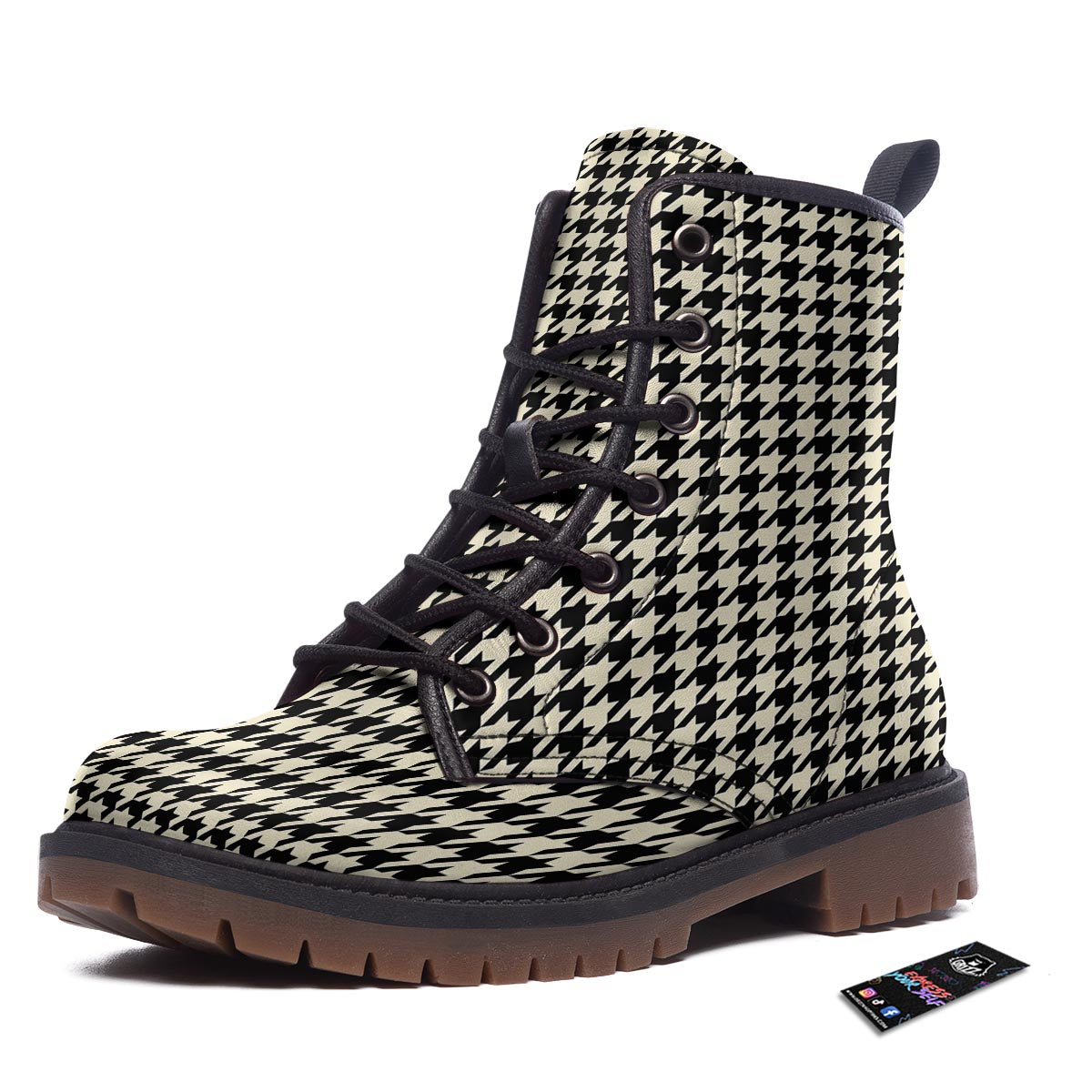 Houndstooth Black And Tan Print Pattern Work Boots-grizzshop