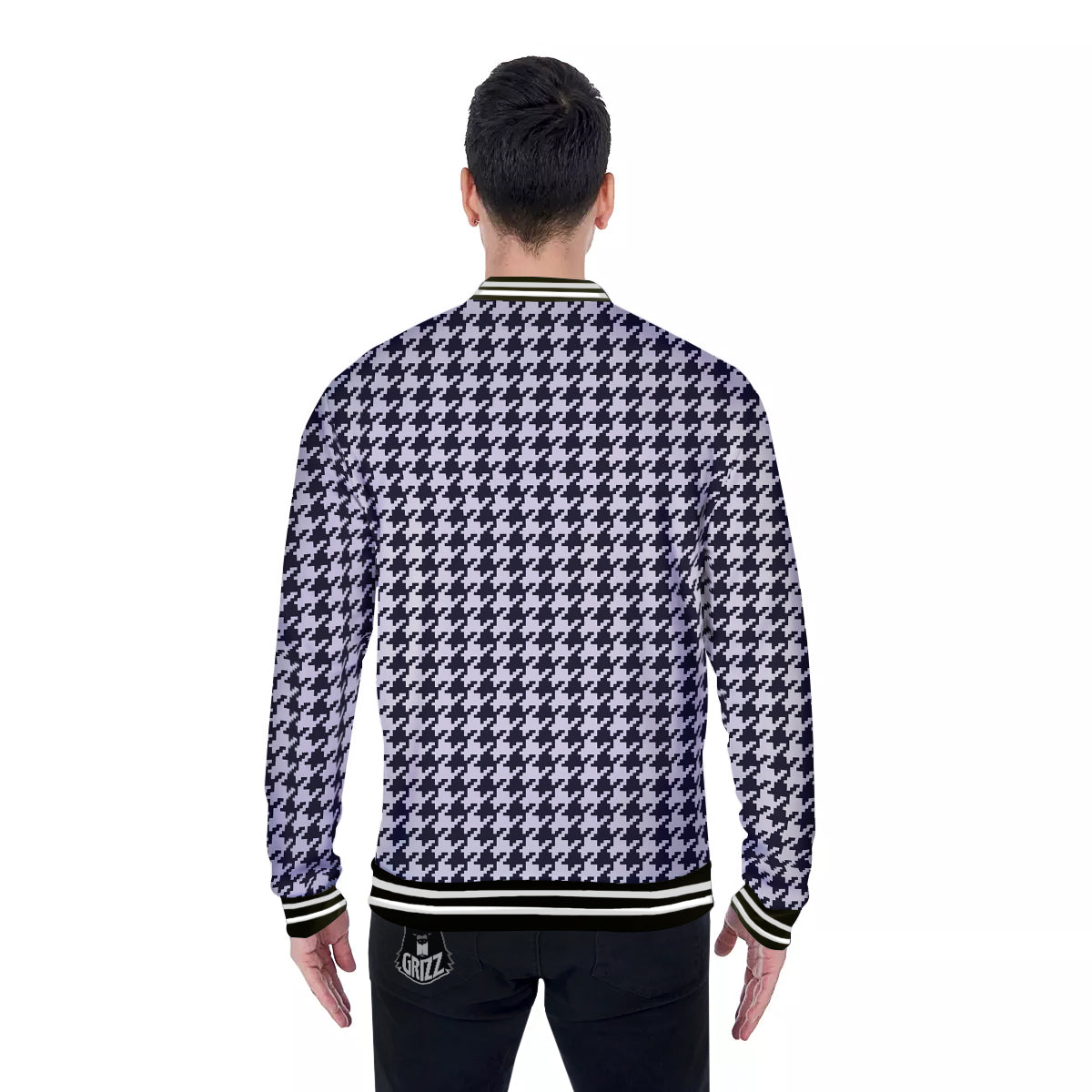Houndstooth Black Pixel Print Pattern Baseball Jacket-grizzshop