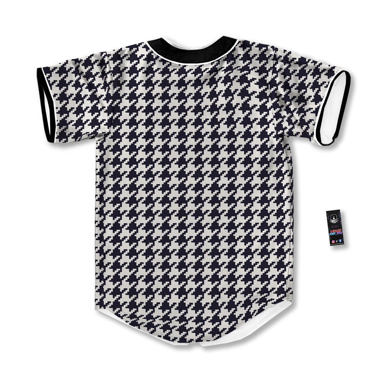 Houndstooth Black Pixel Print Pattern Baseball Jersey-grizzshop