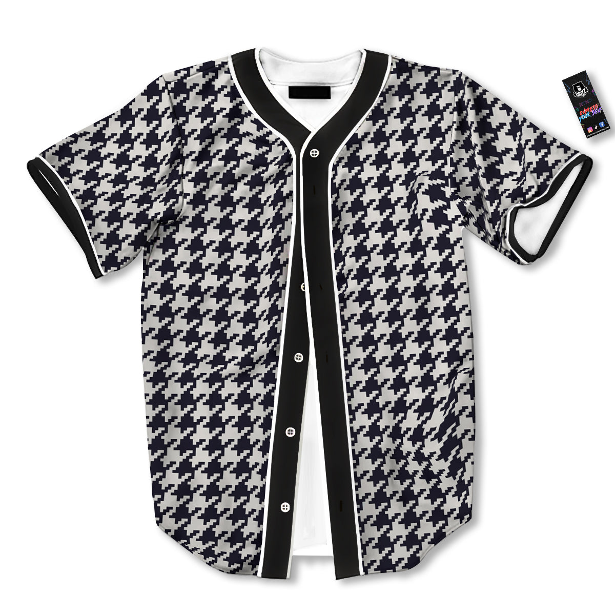 Houndstooth Black Pixel Print Pattern Baseball Jersey-grizzshop
