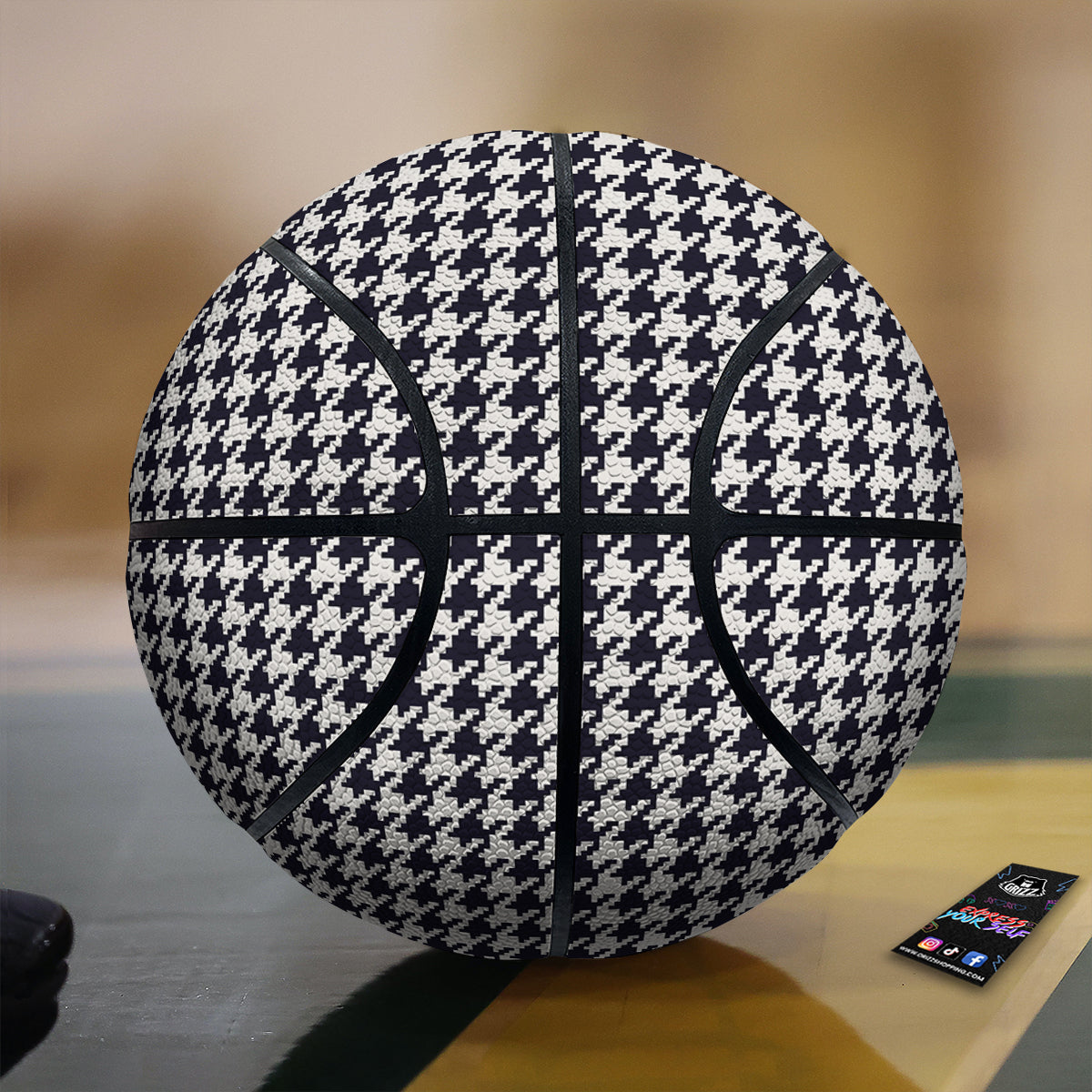 Houndstooth Black Pixel Print Pattern Basketball-grizzshop