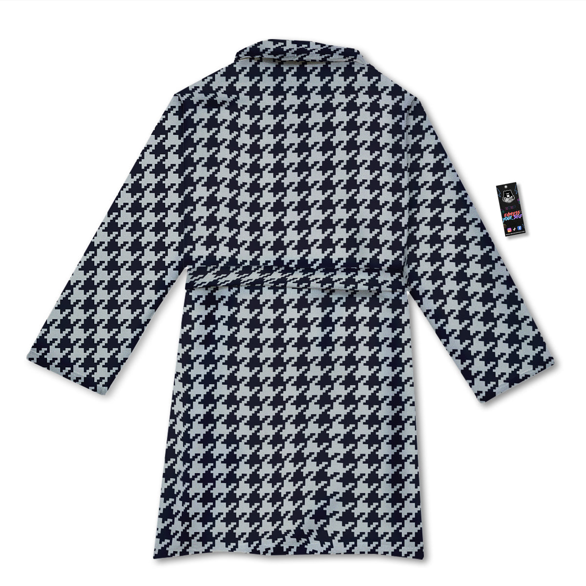 Houndstooth Black Pixel Print Pattern Bathrobe-grizzshop