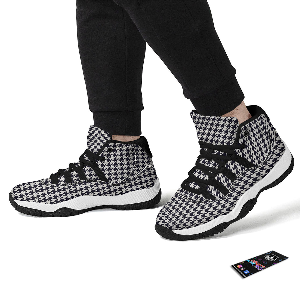 Houndstooth Black Pixel Print Pattern Black Bball Shoes-grizzshop