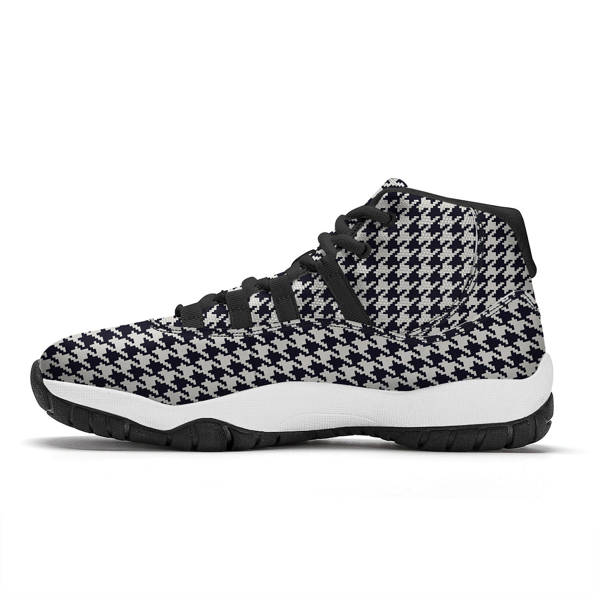 Houndstooth Black Pixel Print Pattern Black Bball Shoes-grizzshop