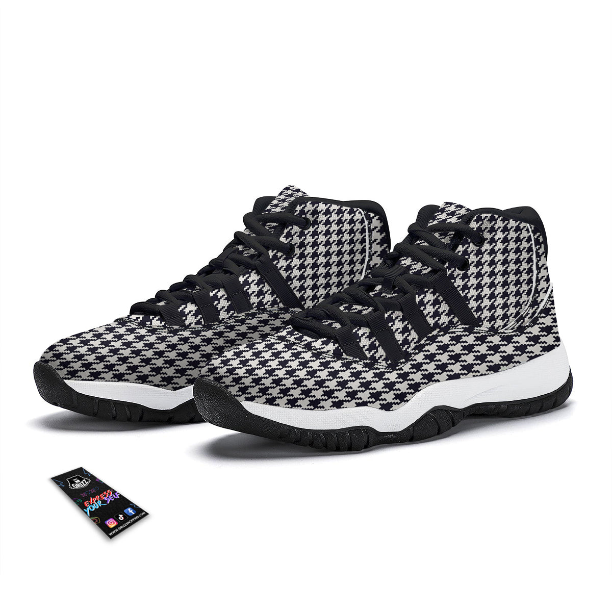 Houndstooth Black Pixel Print Pattern Black Bball Shoes-grizzshop