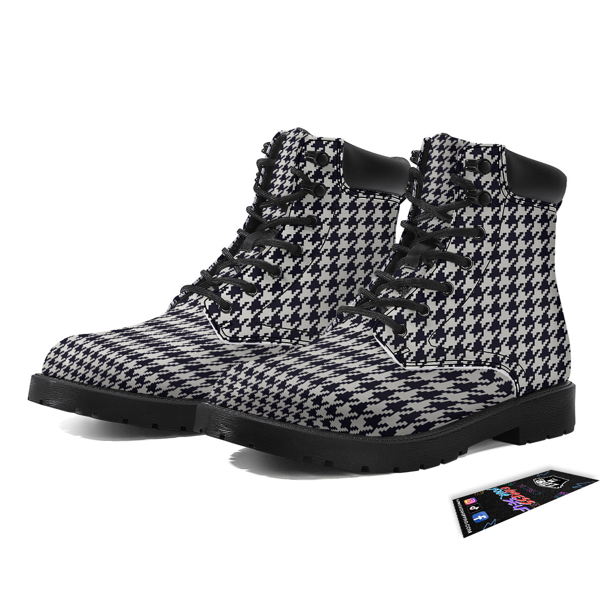 Houndstooth Black Pixel Print Pattern Boots-grizzshop