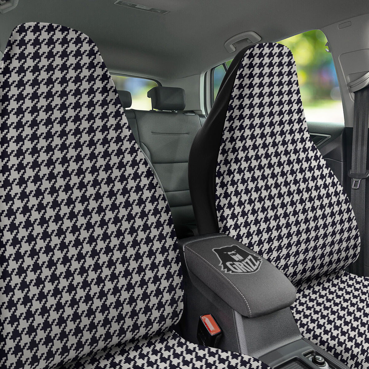 Houndstooth Black Pixel Print Pattern Car Seat Covers-grizzshop