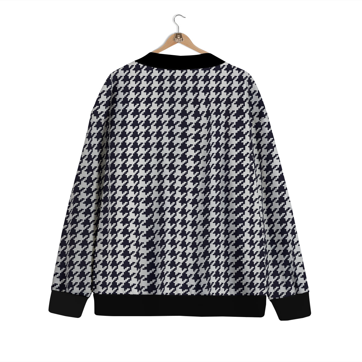 Houndstooth Black Pixel Print Pattern Cardigan-grizzshop
