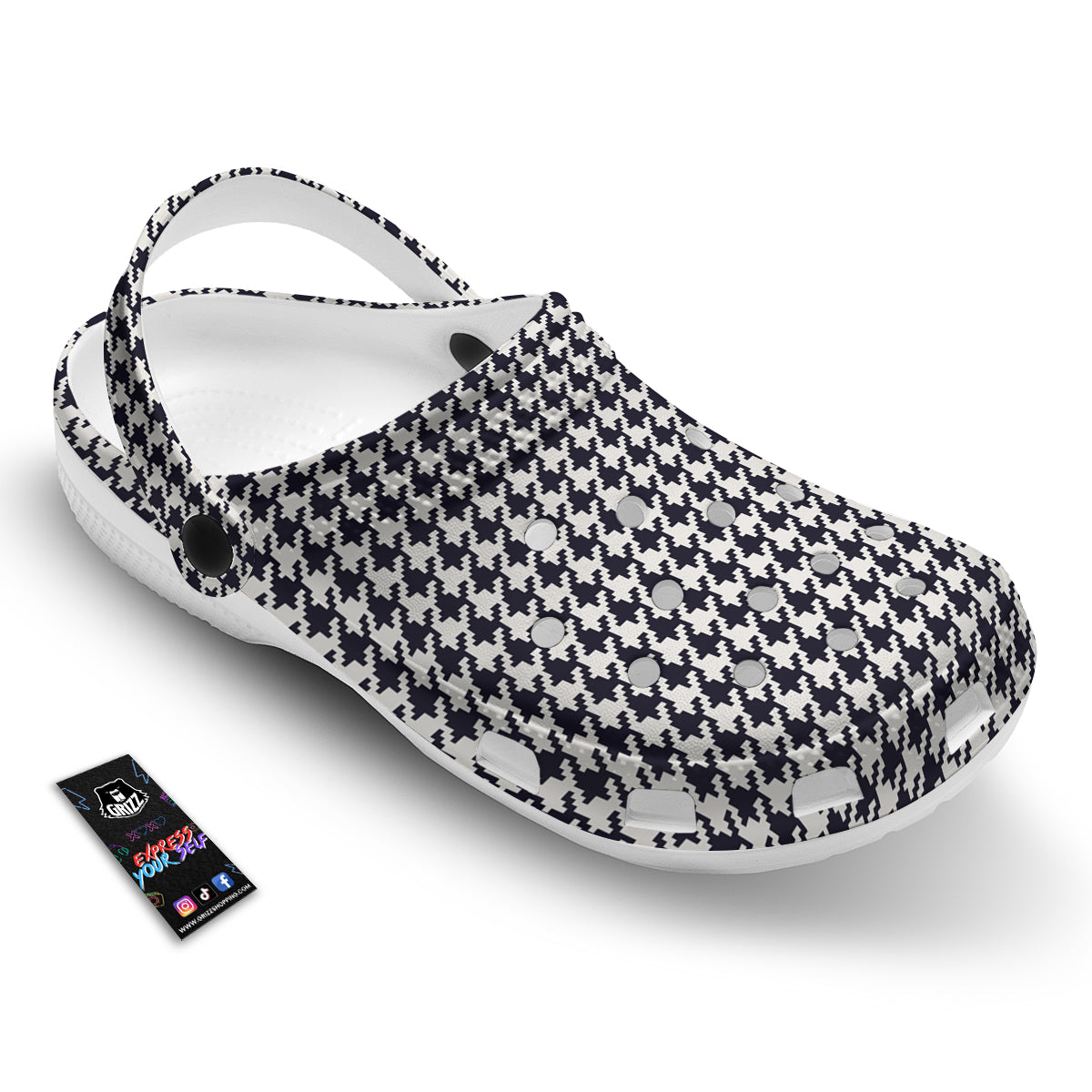 Houndstooth Black Pixel Print Pattern Clog-grizzshop