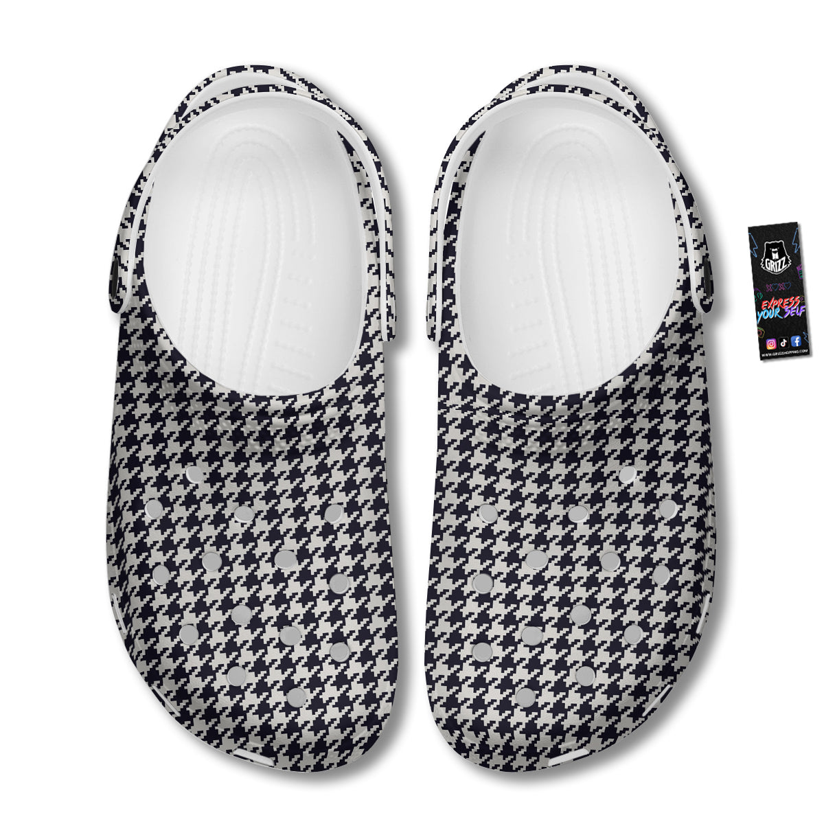 Houndstooth Black Pixel Print Pattern Clog-grizzshop