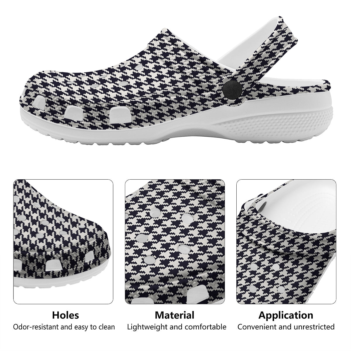 Houndstooth Black Pixel Print Pattern Clog-grizzshop