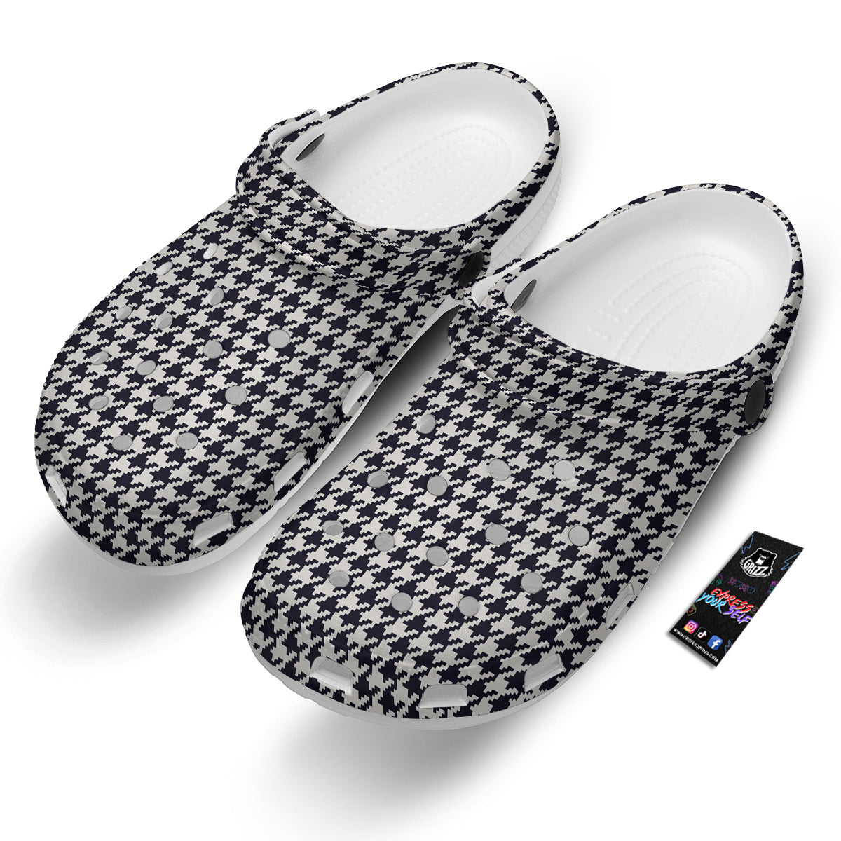 Houndstooth Black Pixel Print Pattern Clog-grizzshop