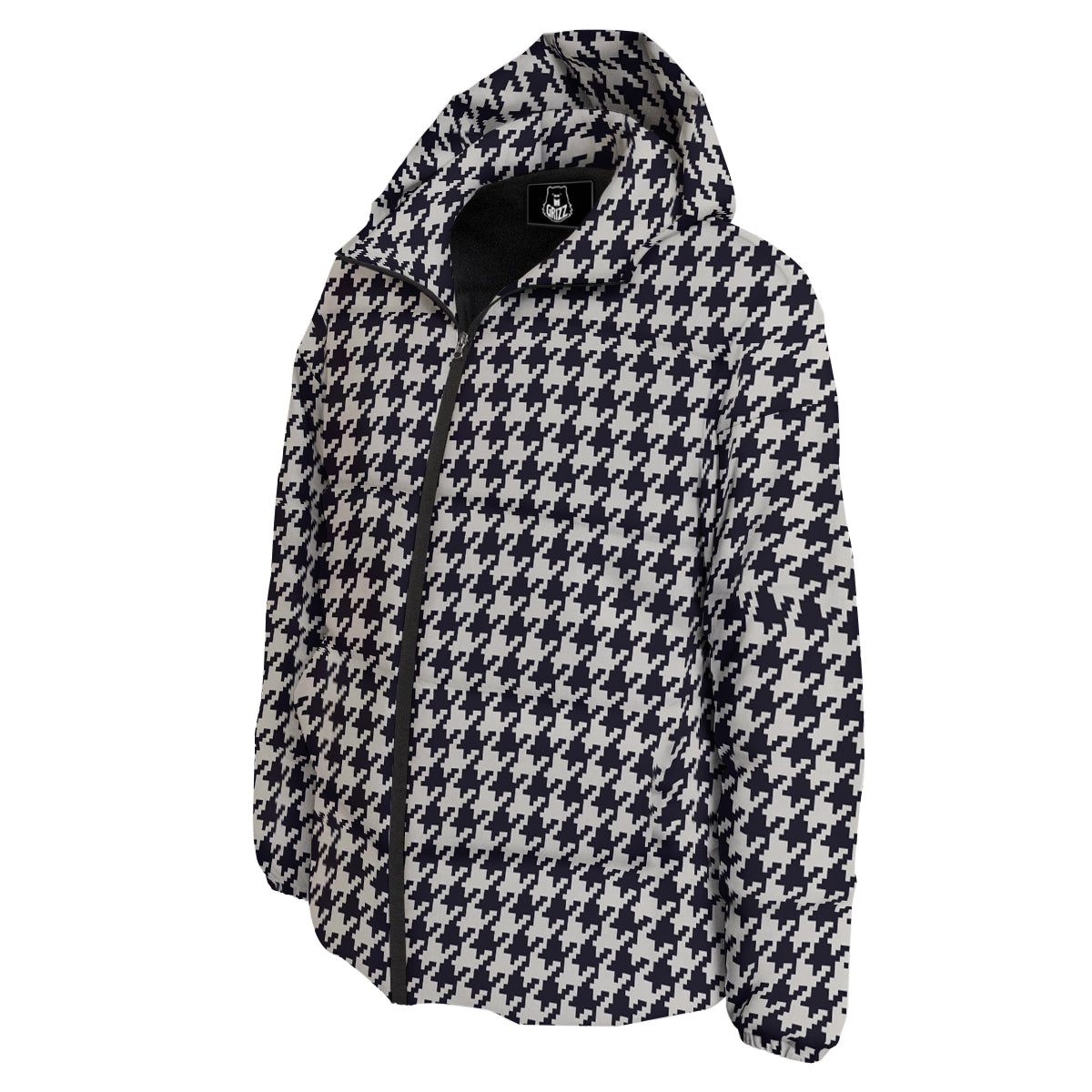 Houndstooth Black Pixel Print Pattern Down Jacket-grizzshop