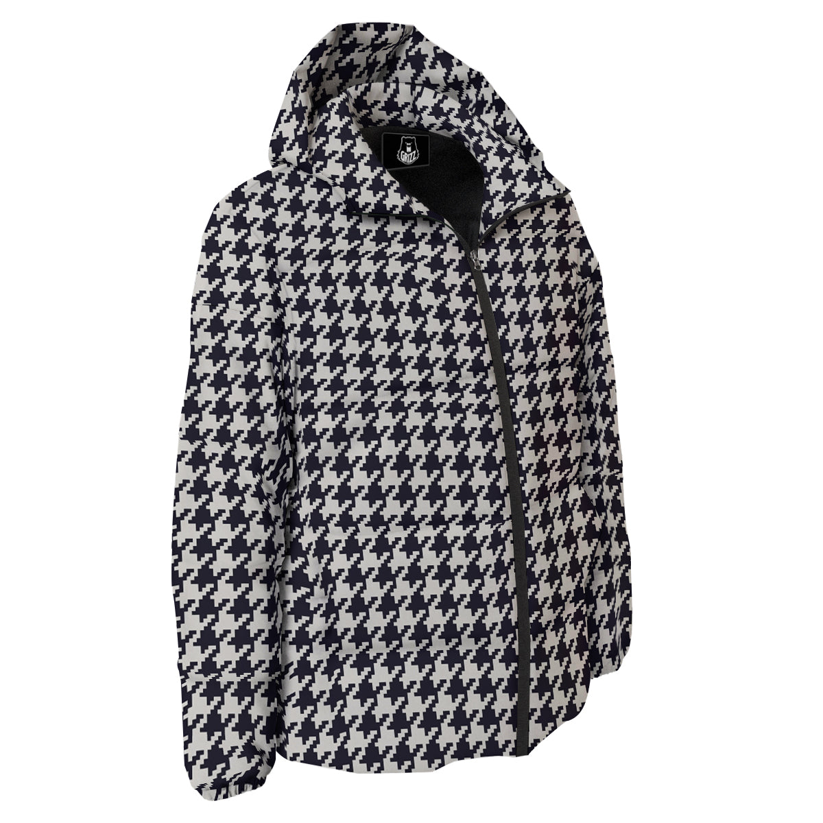 Houndstooth Black Pixel Print Pattern Down Jacket-grizzshop