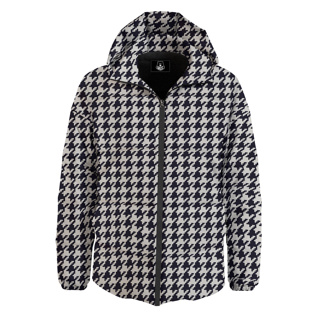 Houndstooth Black Pixel Print Pattern Down Jacket-grizzshop