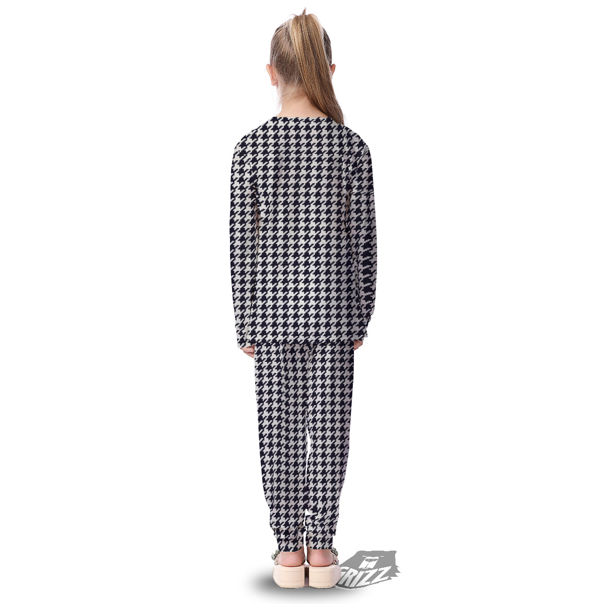 Houndstooth Black Pixel Print Pattern Kid's Pajamas-grizzshop