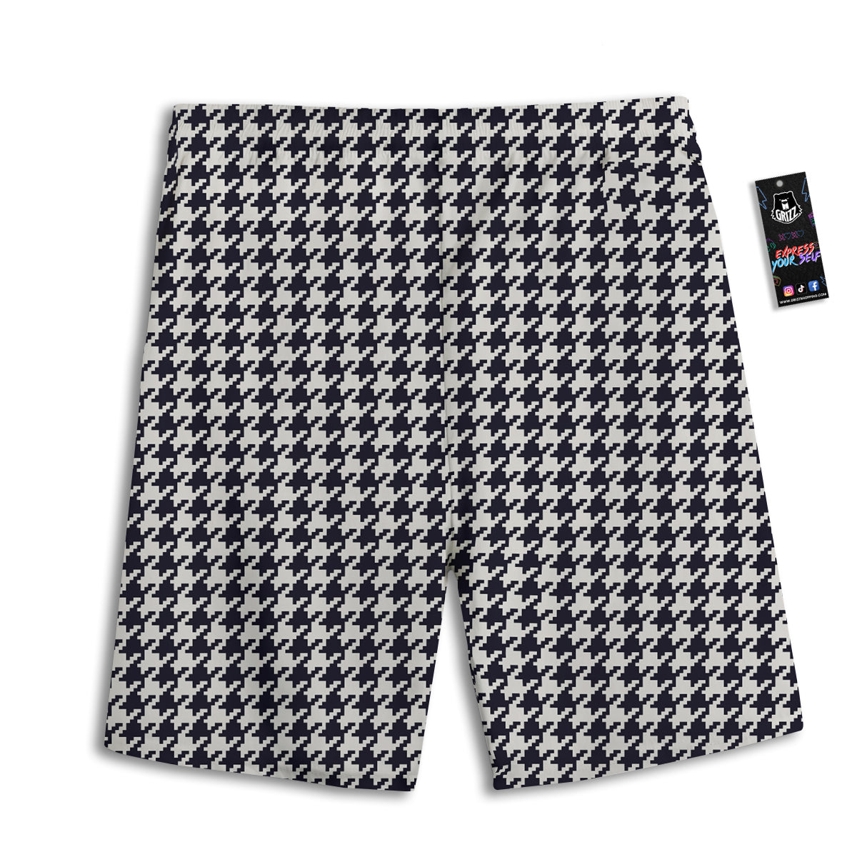 Houndstooth Black Pixel Print Pattern Men's Athletic Shorts