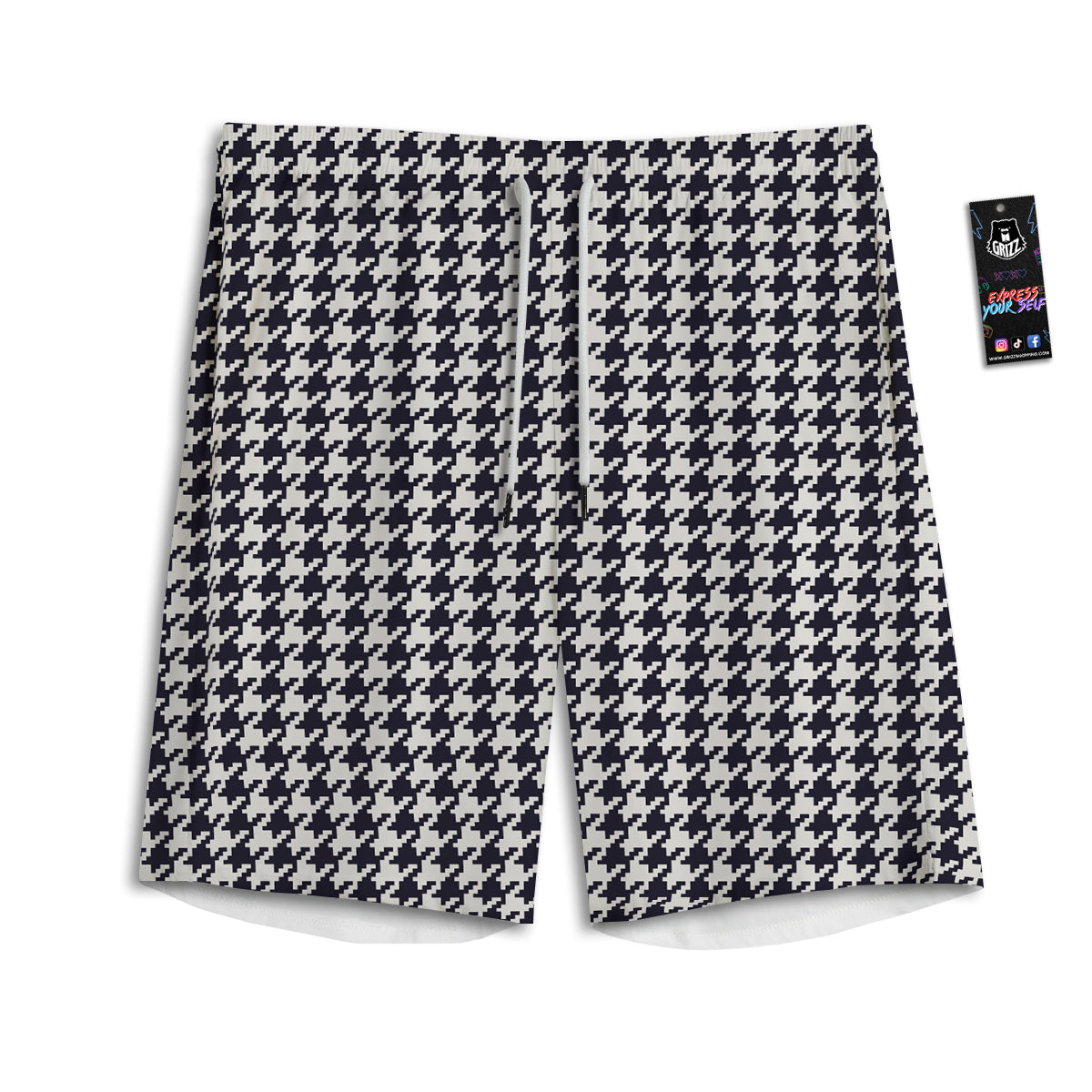 Houndstooth Black Pixel Print Pattern Men's Athletic Shorts