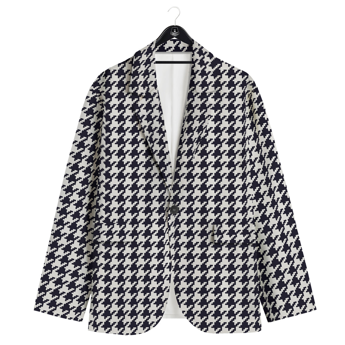 Houndstooth Black Pixel Print Pattern Men's Sport Coat-grizzshop
