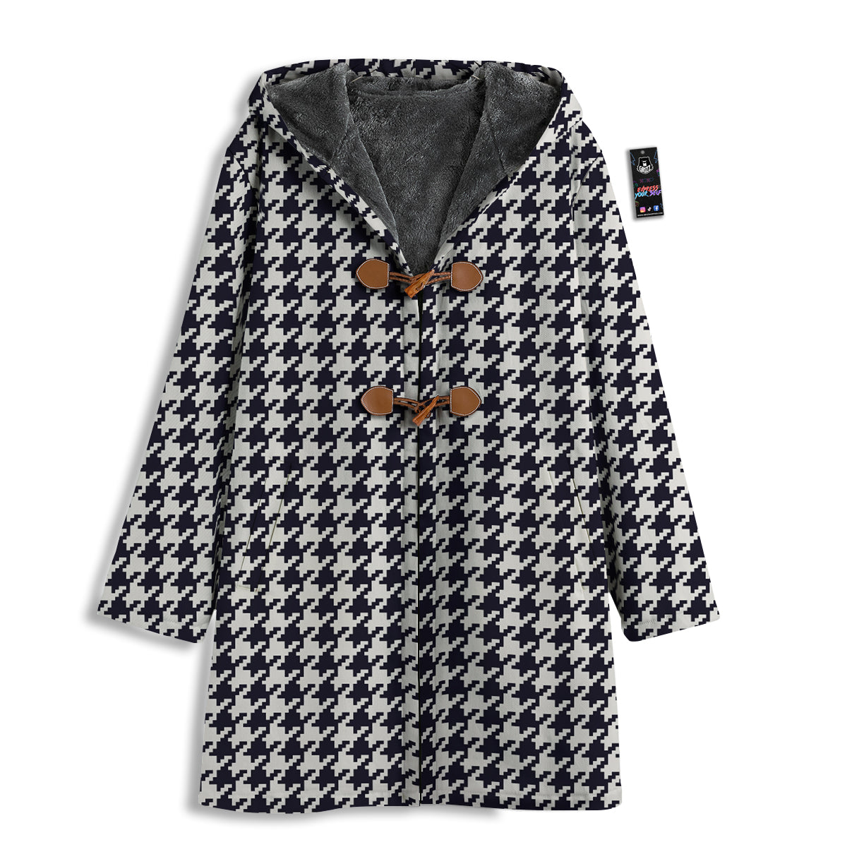 Houndstooth Black Pixel Print Pattern Men's Windbreaker Jacket-grizzshop