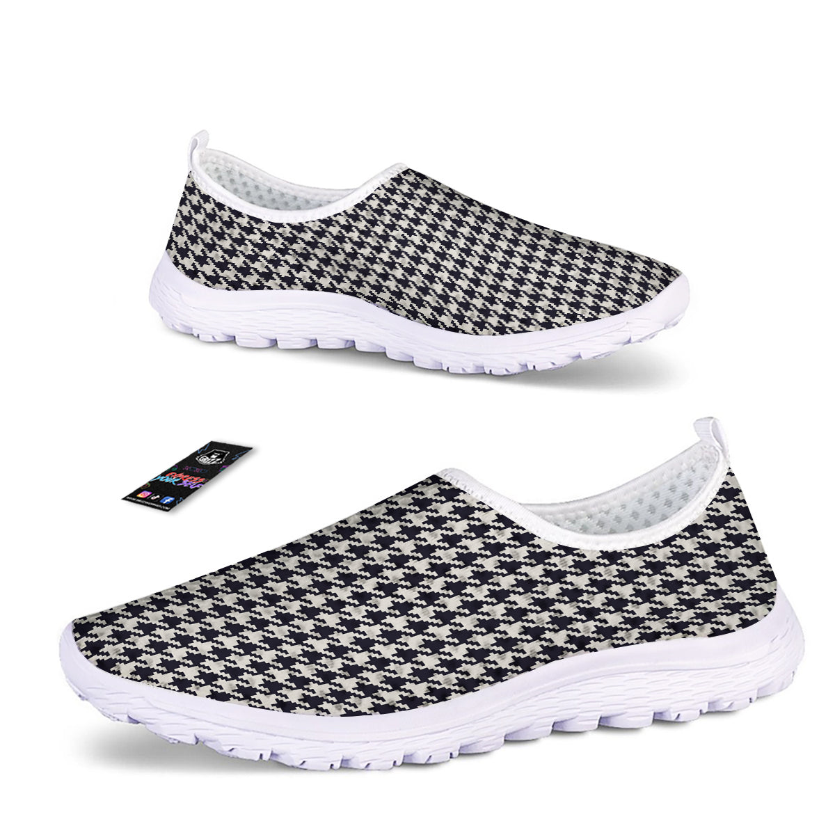 Houndstooth Black Pixel Print Pattern Nurse Shoes-grizzshop