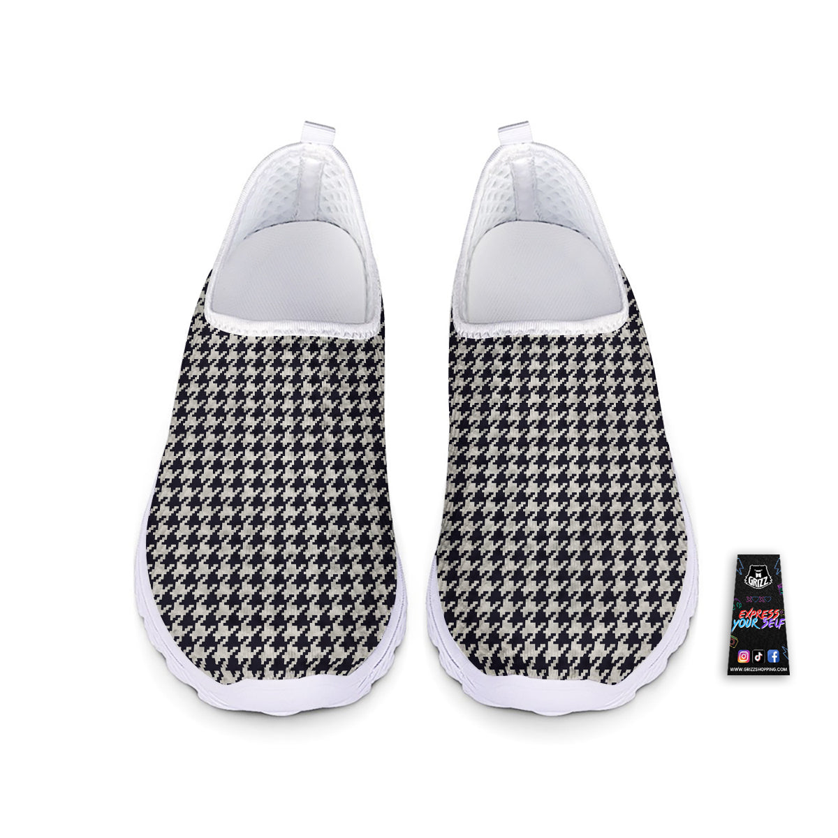 Houndstooth Black Pixel Print Pattern Nurse Shoes-grizzshop