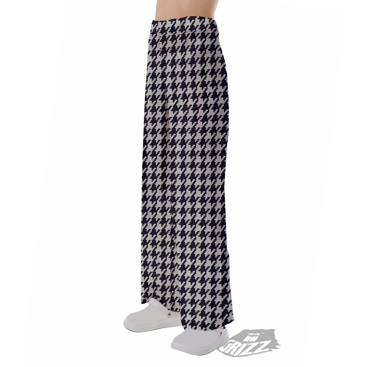 Houndstooth Black Pixel Print Pattern Pajama Pants-grizzshop