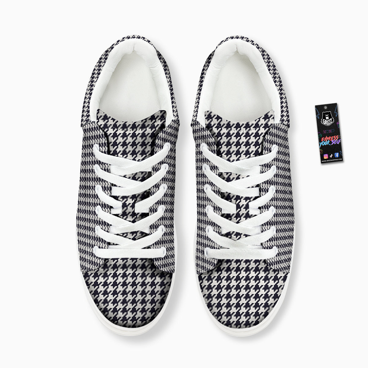 Houndstooth Black Pixel Print Pattern Platform Shoes-grizzshop