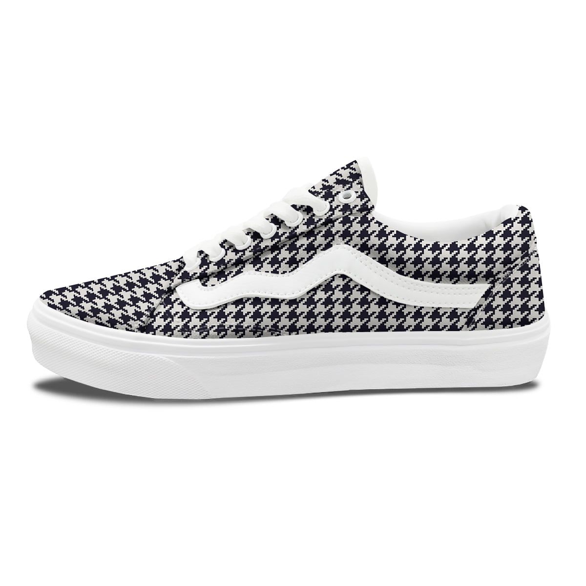 Houndstooth Black Pixel Print Pattern Skate Shoes-grizzshop