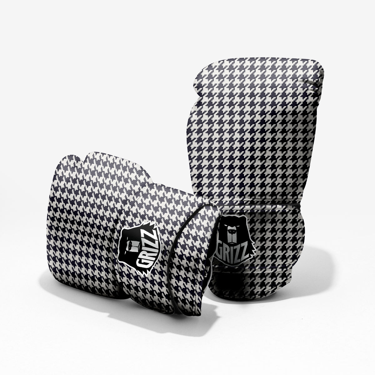 Houndstooth Black Pixel Print Pattern Pro Boxing Glove