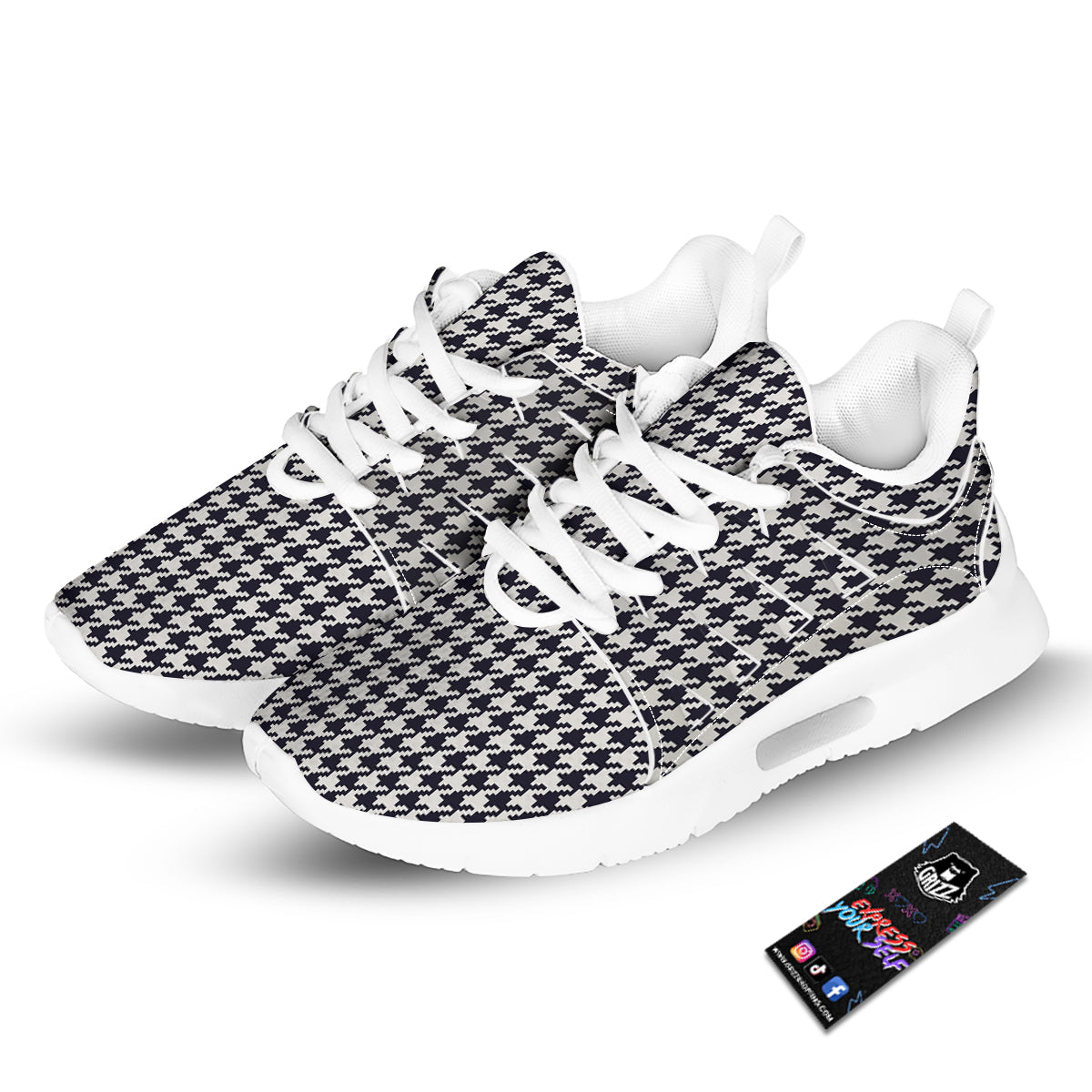 Houndstooth Black Pixel Print Pattern Tennis Shoes-grizzshop