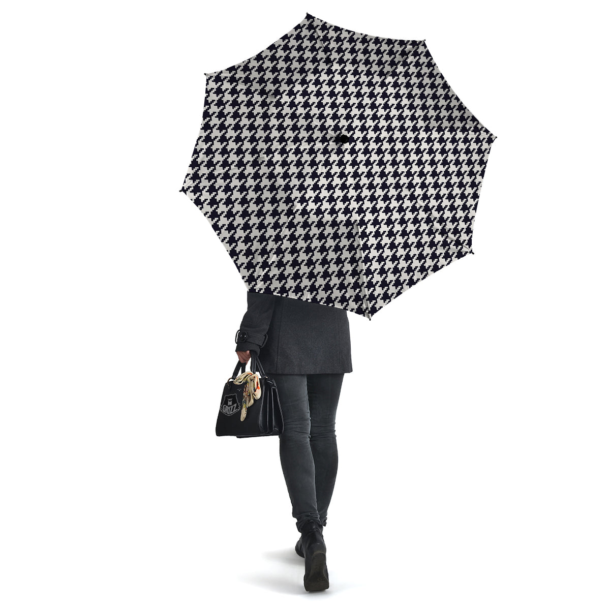 Houndstooth Black Pixel Print Pattern Umbrella-grizzshop