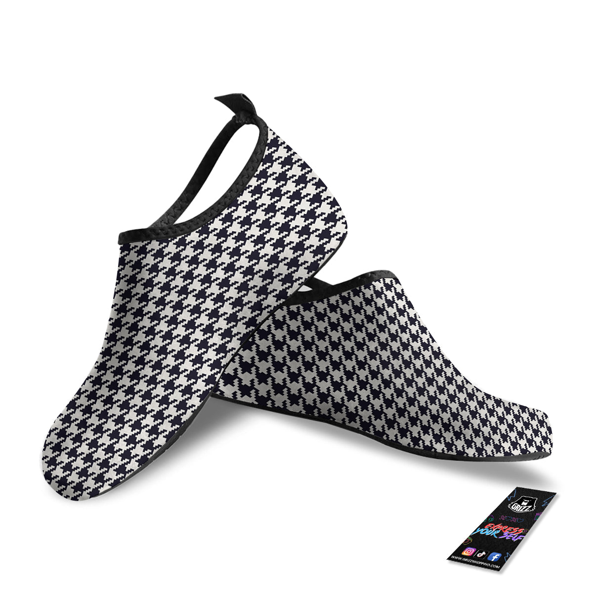 Houndstooth Black Pixel Print Pattern Water Shoes-grizzshop
