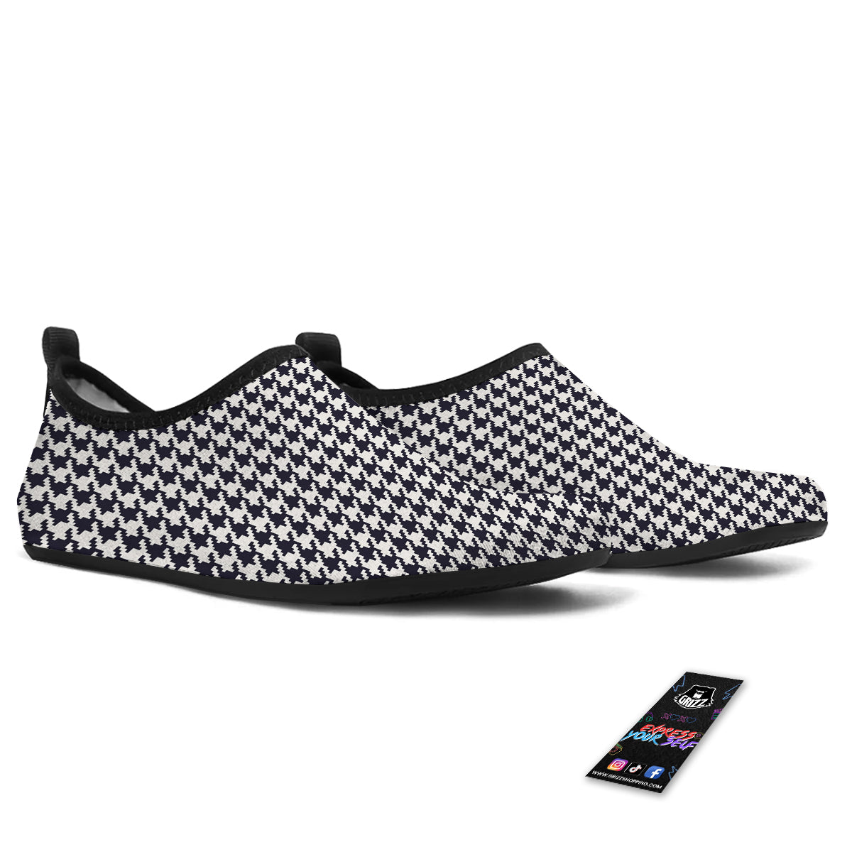 Houndstooth Black Pixel Print Pattern Water Shoes-grizzshop