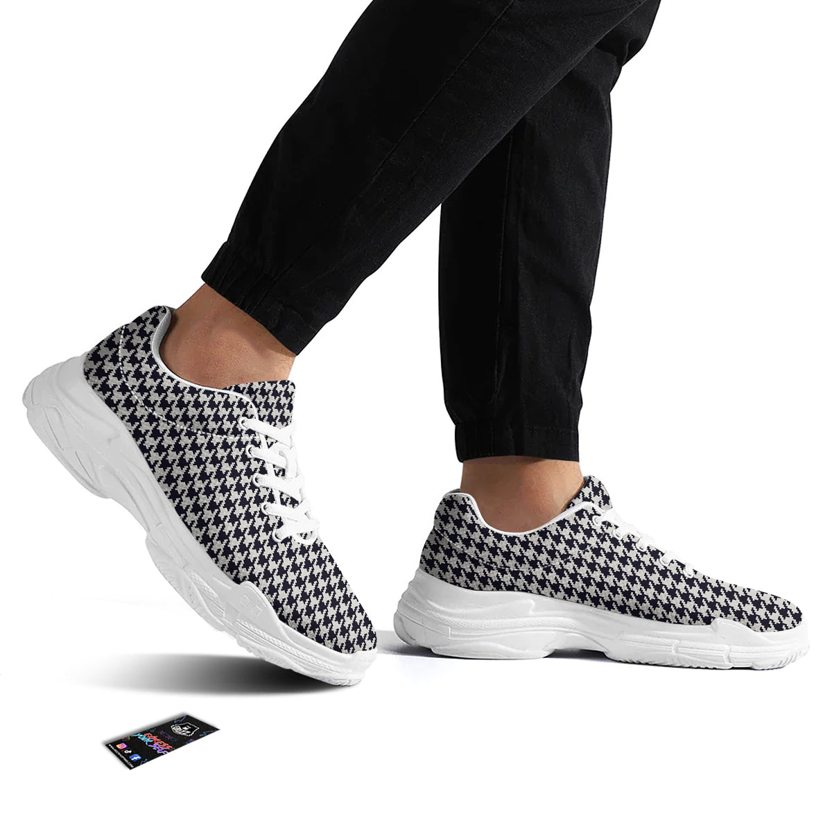 Houndstooth Black Pixel Print Pattern White Chunky Shoes-grizzshop