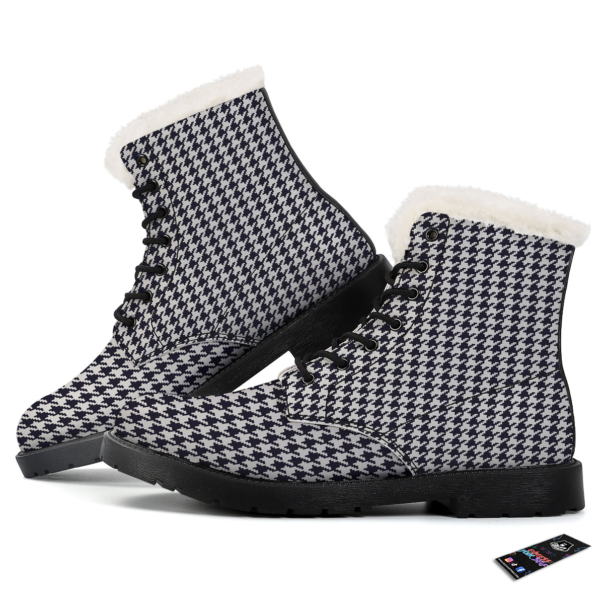 Houndstooth Black Pixel Print Pattern Winter Boots-grizzshop