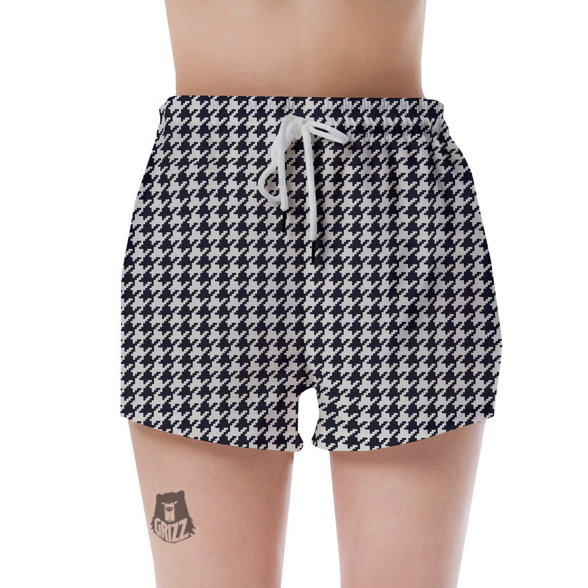 Houndstooth Black Pixel Print Pattern Women's Shorts-grizzshop