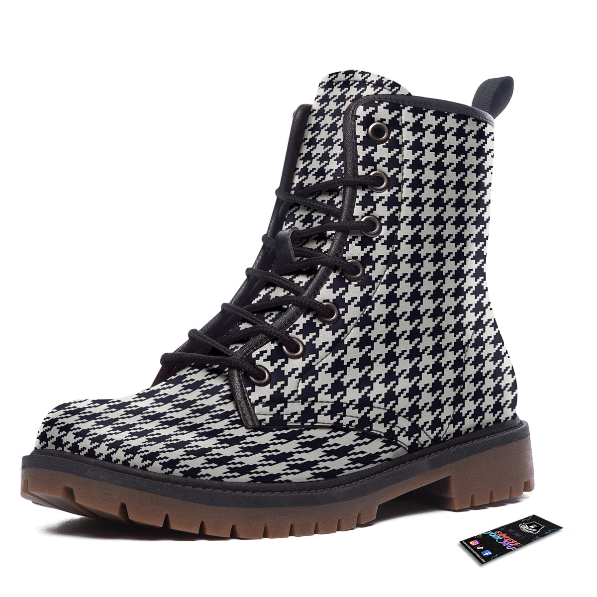 Houndstooth Black Pixel Print Pattern Work Boots-grizzshop