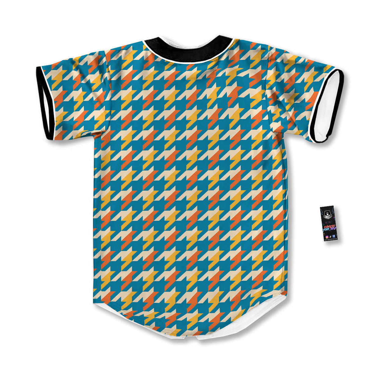 Houndstooth Blue And Orange Print Baseball Jersey-grizzshop