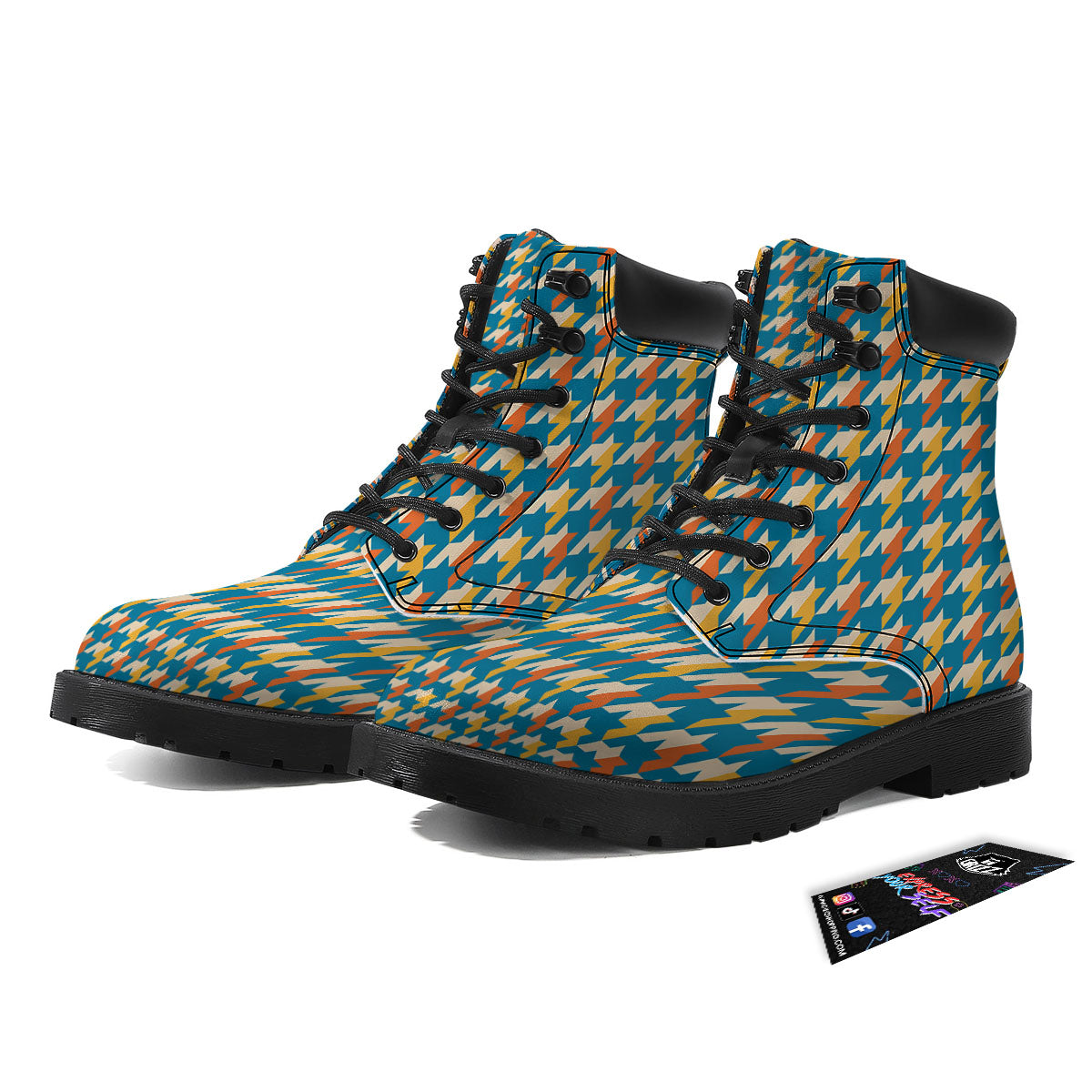 Houndstooth Blue And Orange Print Boots-grizzshop