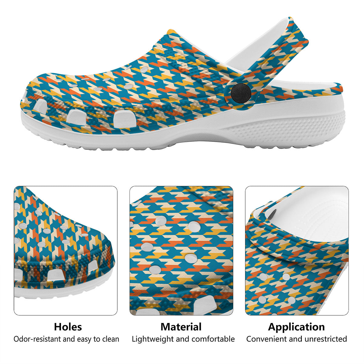 Houndstooth Blue And Orange Print Clog-grizzshop