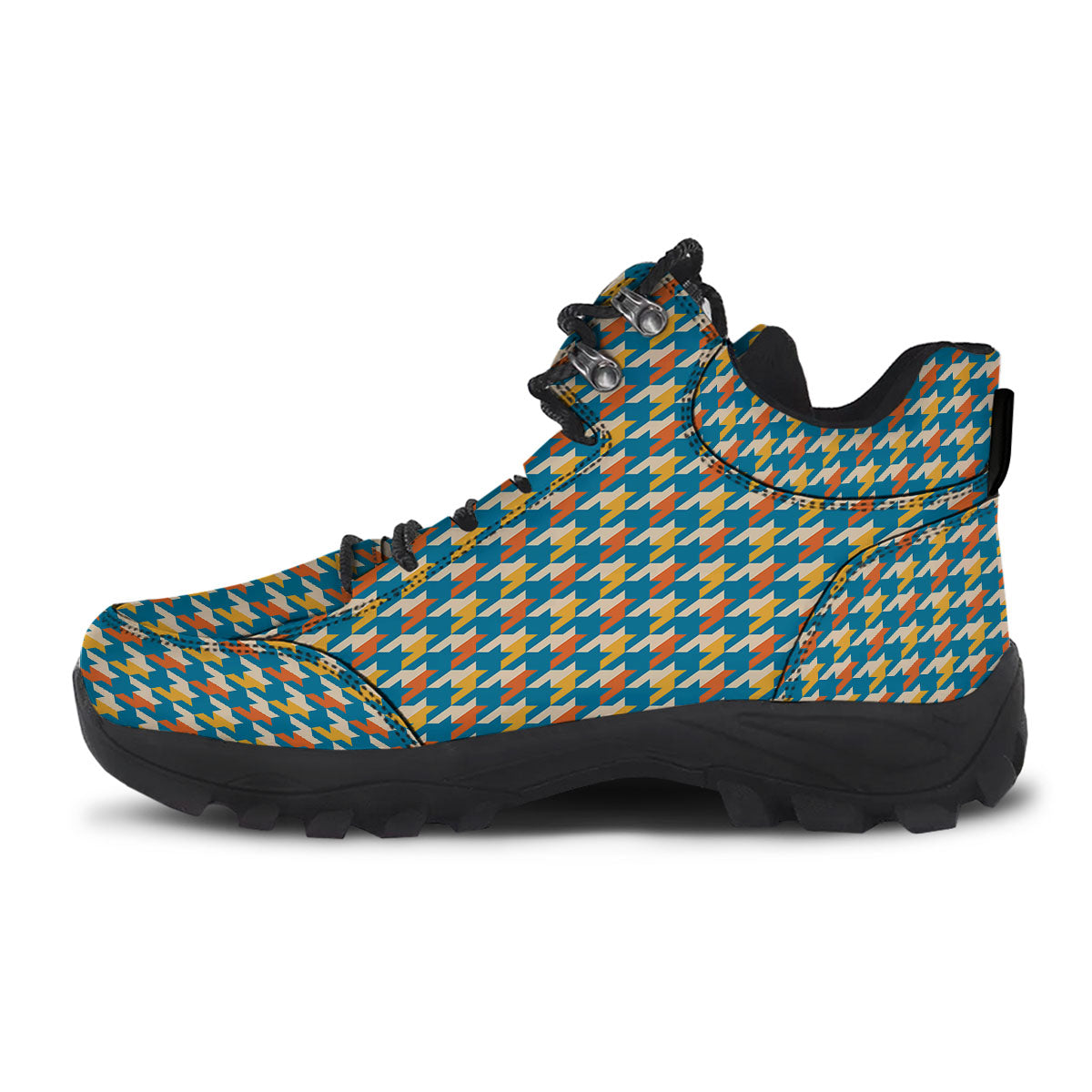 Houndstooth Blue And Orange Print Hiking Shoes-grizzshop