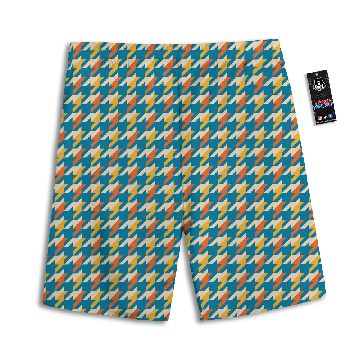 Houndstooth Blue And Orange Print Men's Athletic Shorts